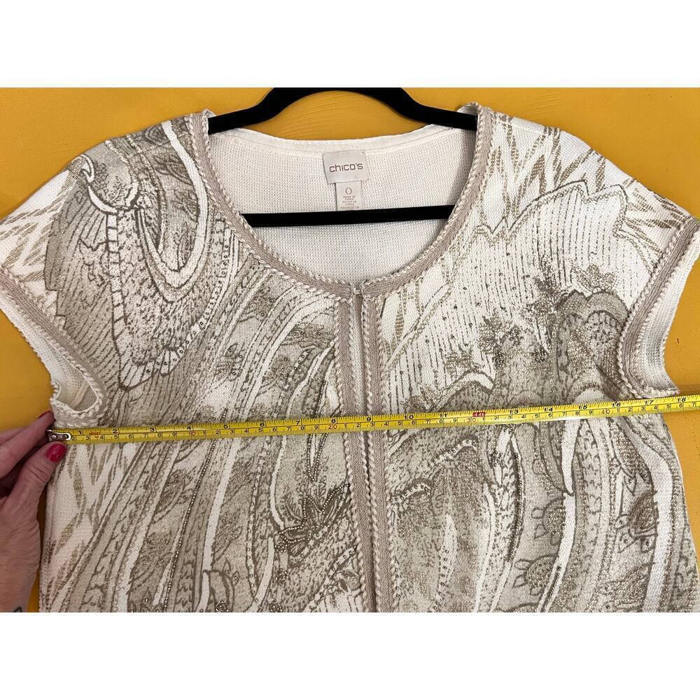 Chico's Womens Baroque Embellished Cardigan Sweater Short Sleeve Cream 0/S - Picture 8 of 9